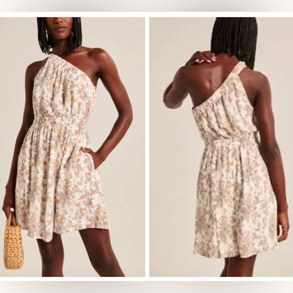 Abercrombie & Fitch One Shoulder Crepe Soft Floral Lined Short Dress Size M